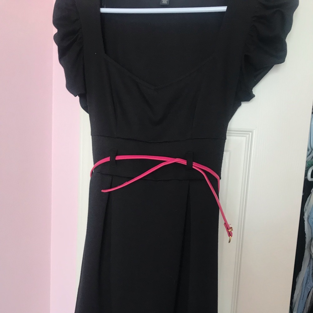 Semi formal dress with pink waist tie belt